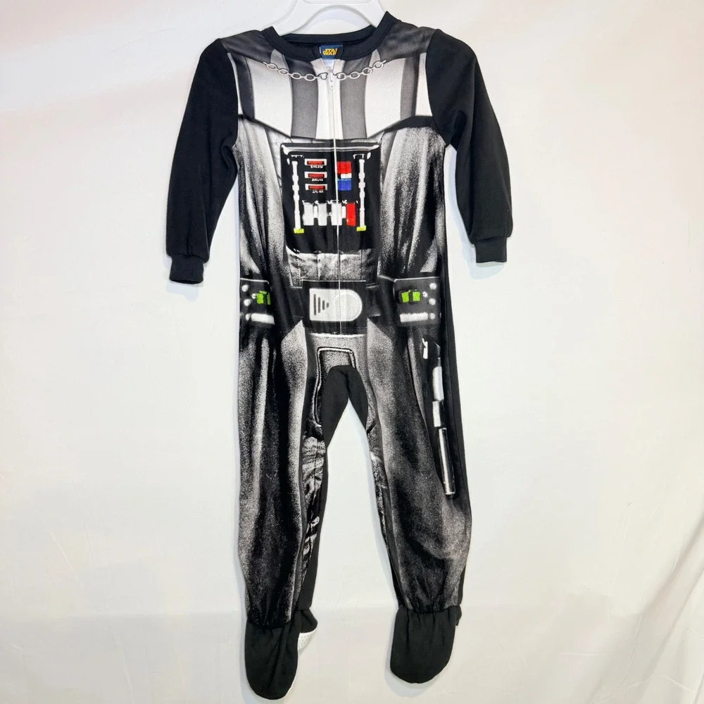 Star Wars Darth Vader Kids Footed Pajamas Size 4 Black Fleece Zip Up Sleeper